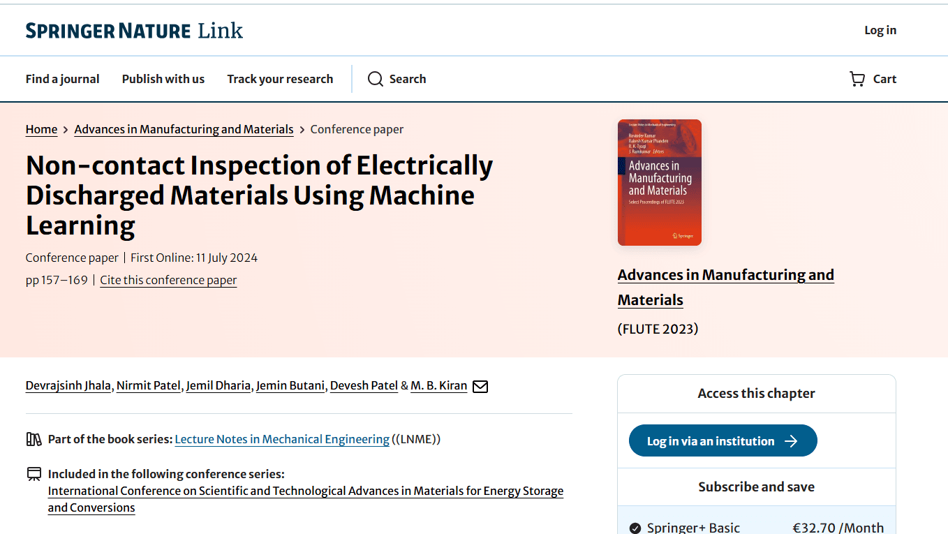 Non-contact Inspection of Electrically Discharged Materials Using Machine Learning